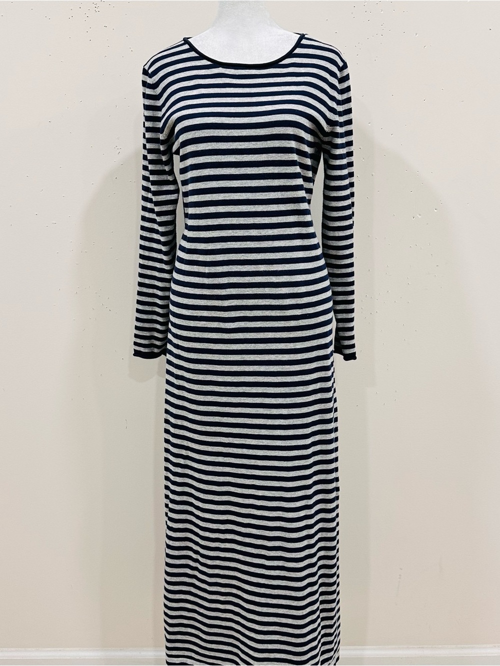 Massimo Dutti Striped Knit Maxi Dress Long Sleeve Blue White Size M Casual